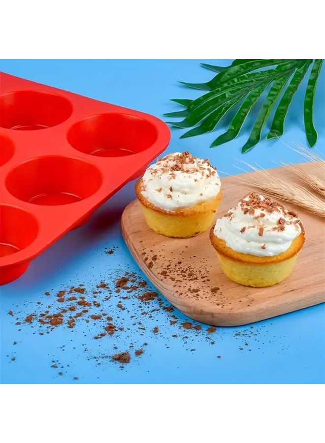 Bright Red 12 Cup Silicone Muffin Pan Nonstick BPA Free Cupcake Mold Baking Tool - Image 5